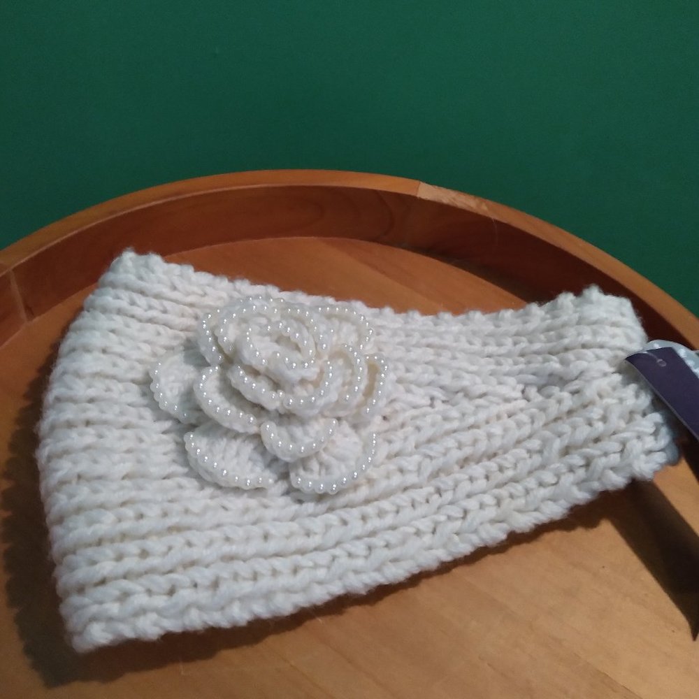 NWT Embellished and Knitted Cream Colored Ear Warmer/Headband